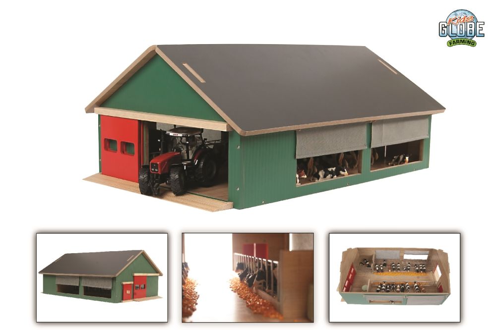 Kids Globe Farming Cattle Shed With Windbreak Mesh Blinds 1:32