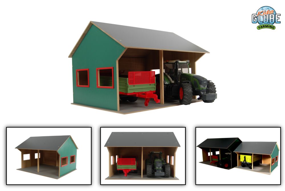 Kids Globe Farming Tractor Shed 2 Bay 1:16