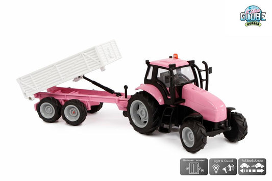 KIDS GLOBE TRACTOR WITH LIGHT AND SOUND AND TIPPING TRAILER