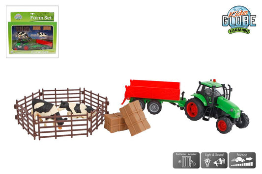 KIDS GLOBE FARM PLAYSET TRACTOR WITH TRAILER AND ACCESSORIES