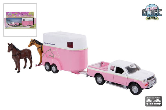 KIDS GLOBE MITSUBISHI PICK-UP WITH HORSE TRAILER AND TWO HORSES