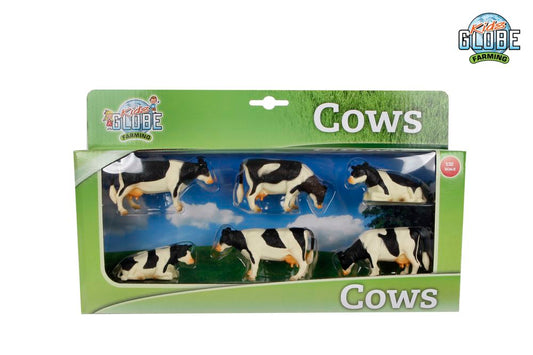 KIDS GLOBE COW 1:32 BLACK/WHITE LAYING/ STANDING 6 PCS IN GIFTBOX