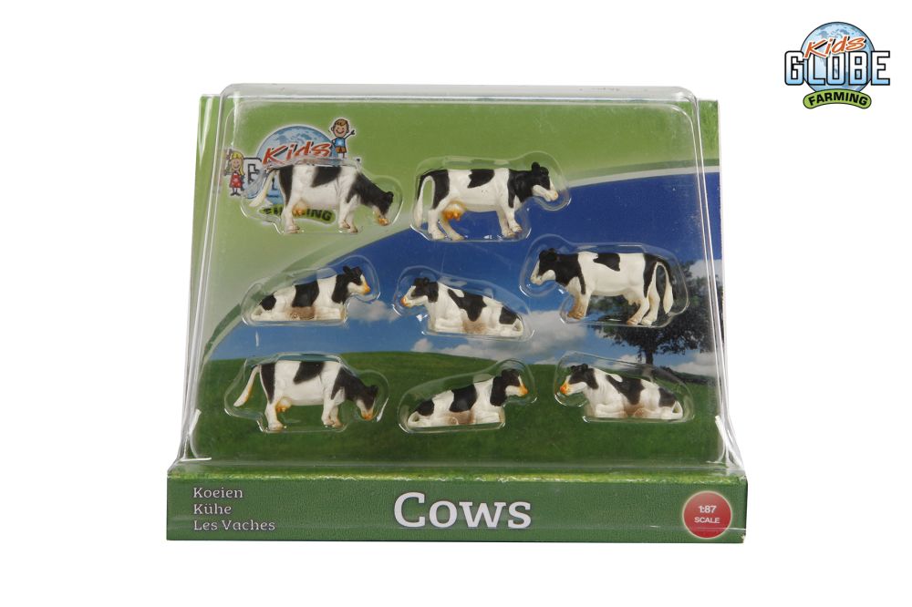 COW 1:87 BLACK/WHITE LAYING/ STANDING 8 PIECES