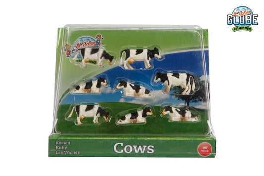 COW 1:87 BLACK/WHITE LAYING/ STANDING 8 PIECES