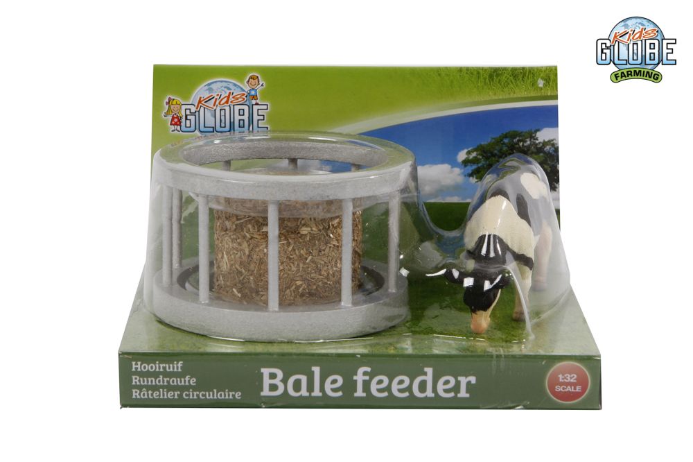 KIDS GLOBE FEEDER RING WITH ROUND BALE AND COW 1:32